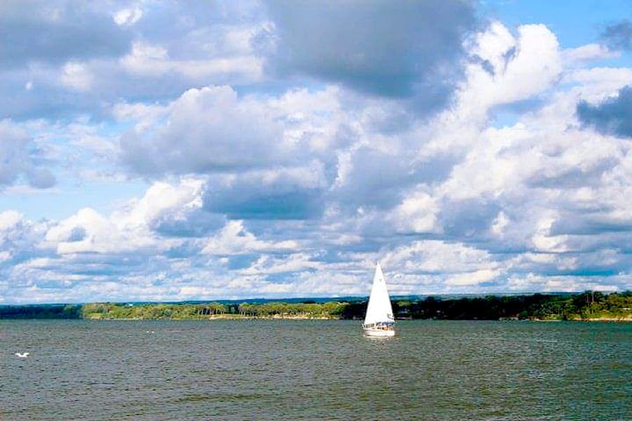 White sailboat on Lake Erie