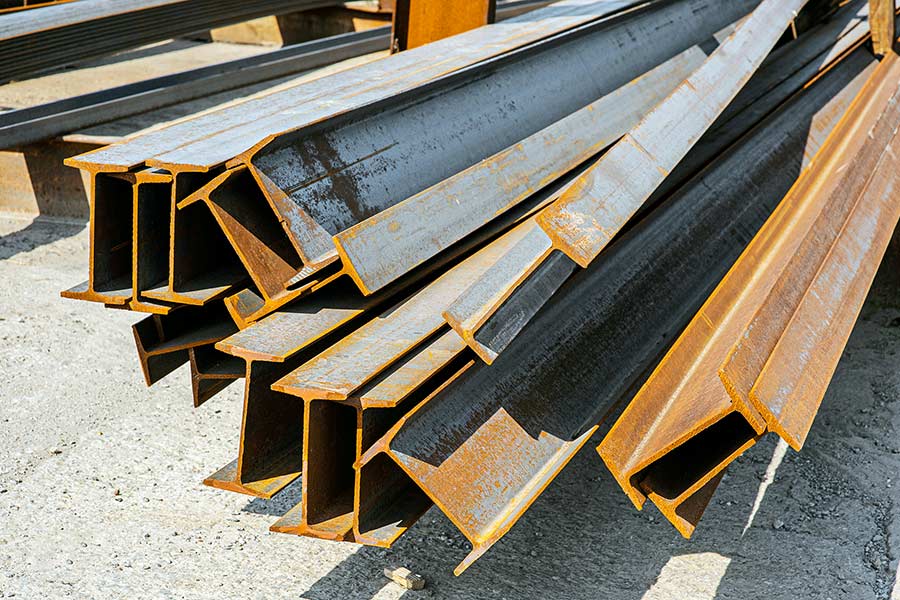 Steel beams in storage yard