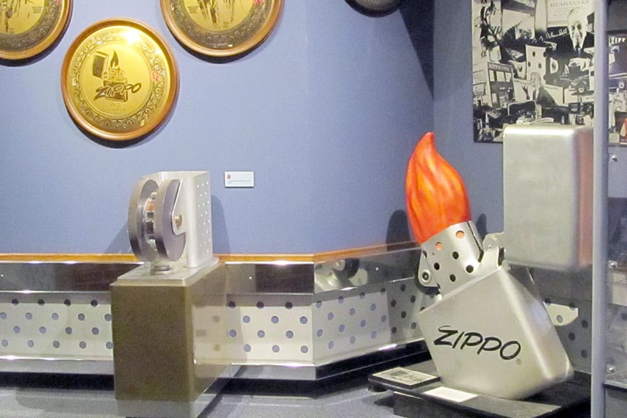 Large lighter on display inside Zippo & Case Museum