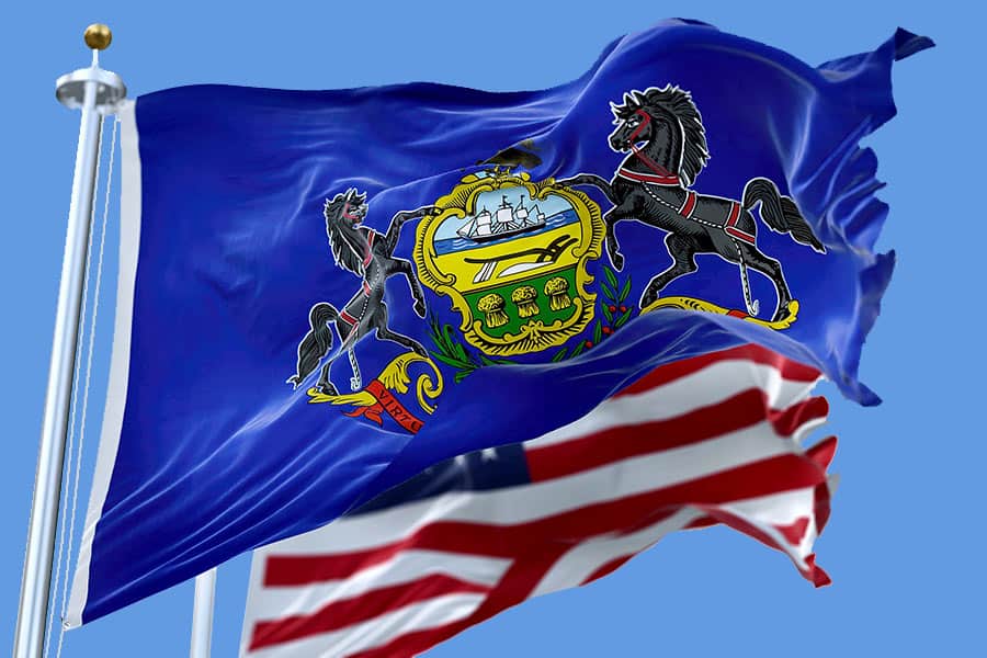 Pennsylvania State flag and United States flag