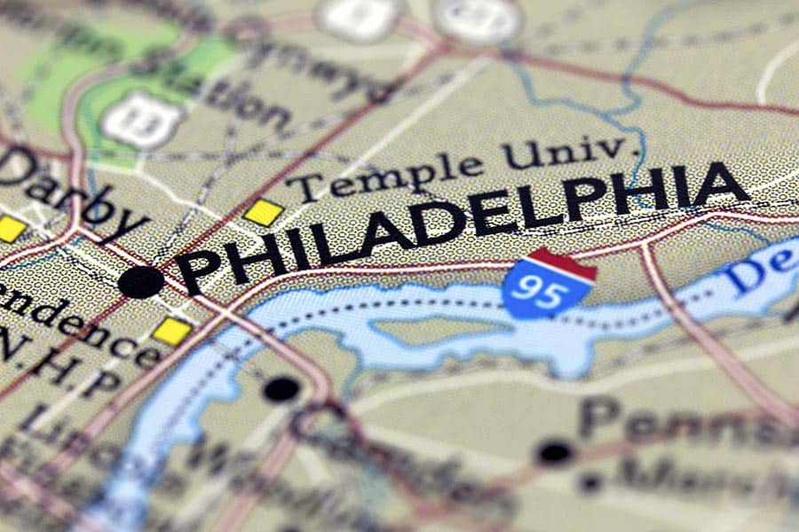 Philadelphia, Pennsylvania located on map