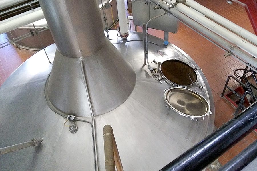 Birdseye view of beer fermentation tank in brewery