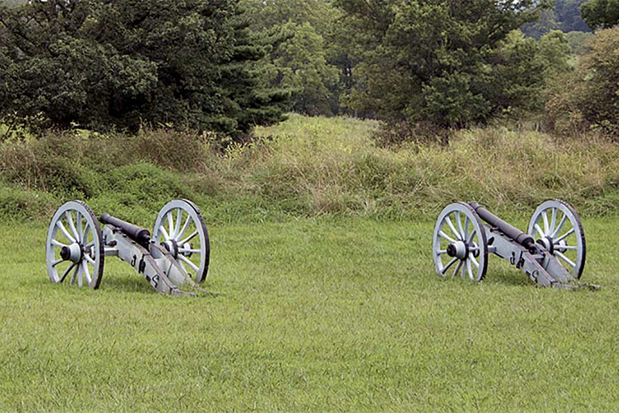 Civil war cannons on grassy field in Pennsylvania