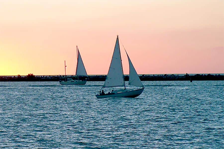 Sailboats on Lake Erie at Sunset