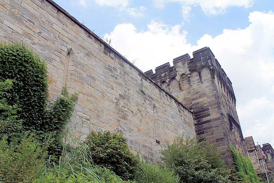 High stone walls at Eastern State Penitentiary in Philadelphia, Pennsylvania