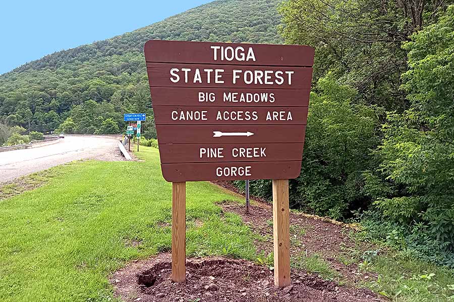 Tioga Forest entrance sign to the Pine Creek Gorge